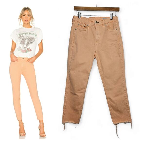 rag & bone Womens Prairie Sun High Rise Skinny Jeans Size 26 Raw Hem Ankle Peach - Picture 1 of 9